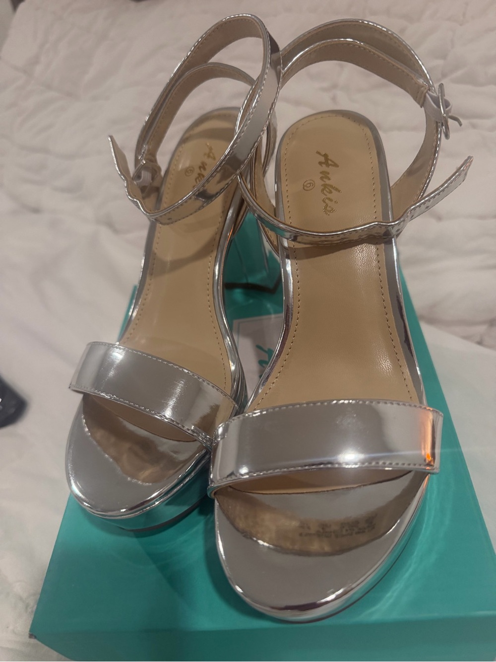 Anker Metallic Silver Open-Toe Ankle-Strap Heels